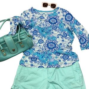 Westbound Blue and White Chinoiserie Cotton 3/4 sleeve woman’s top